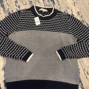 LOFT Navy and Cream Crewneck Sweater